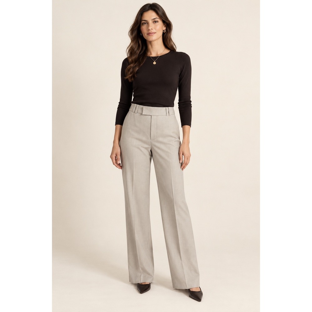 Banana Republic Women Wool Blend Wide Leg Trousers 4P Beige Professional Office